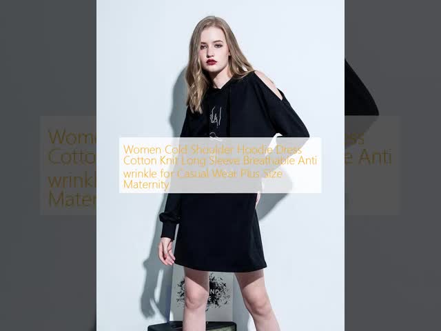 Women Cold Shoulder Hoodie Dress Cotton Knit Long Sleeve Breathable Anti wrinkle for Casual Wear Plus Size Maternity