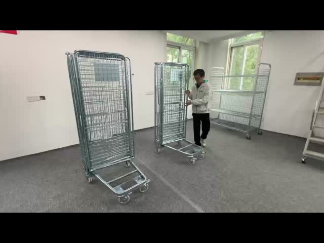 Heavy Duty 500kg Nestable Foldable Wire Mesh Roll Cage for Warehouse Logistics Storage