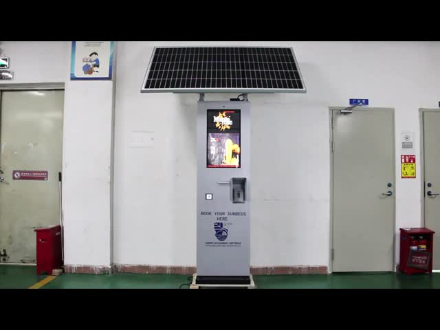 27 Inch Solar Powered Outdoor Freestanding Payment Kiosk Waterproof Off Grid Touch Screen Self Service Ordering Booking Kiosk Stand for Beach Park Resort Outdoor Food Service