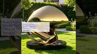 Titanium Gold Polished Stainless Steel Abstract Ring Sculpture with Black Granite Base | Modern Large Outdoor & Indoor Luxury Metal Art Statue