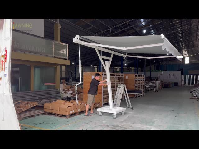 Heavy Duty Freestanding Retractable Arm Awning with Wheeled Base for Storefront