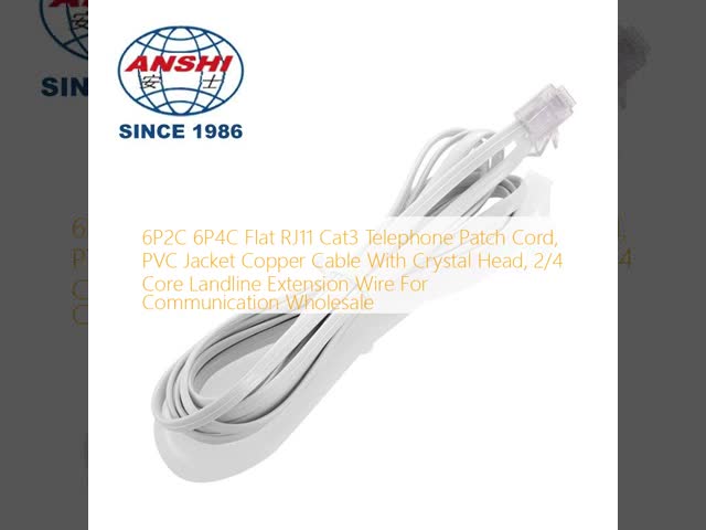 6P2C 6P4C Flat RJ11 Cat3 Telephone Patch Cord, PVC Jacket Copper Cable With Crystal Head, 2/4 Core Landline Extension Wire For Communication Wholesale
