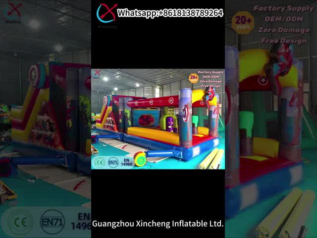 Super Hero Theme Inflatable Obstacle Course With Slide Inflatable Jumping Castle
