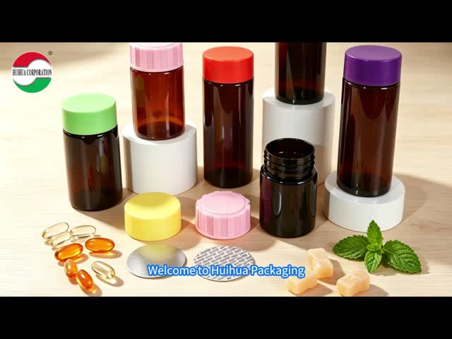 Eco-Friendly Food Grade Round PET Plastic Bottle with Color Screw Lid for Capsule Gummy Walnut Candy