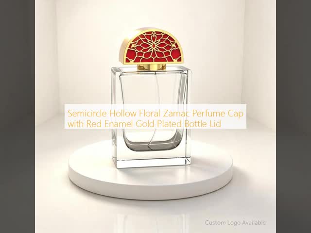 Luxury Hollow Floral Zamac Perfume Cap Gold Red Enamel