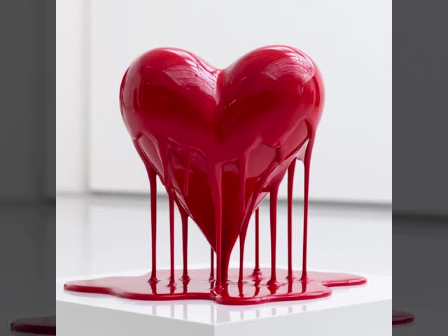 Glossy Red Heart Fiberglass Resin Sculpture for Modern Indoor Decor