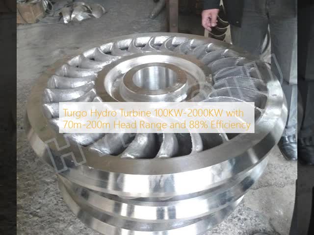 Turgo Hydro Turbine 100KW-2000KW with 70m-200m Head Range and 88% Efficiency