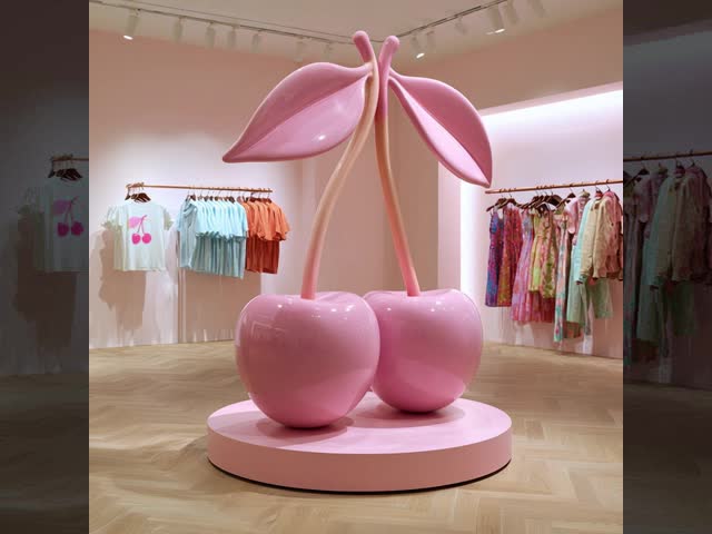 Cute Pink Cherry Fiberglass Sculpture Pop Art Interior Decoration