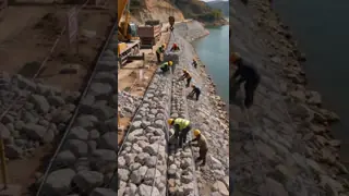No more rigid concrete revetment. Gabion cages let water & soil circulate, restore natural ecology.