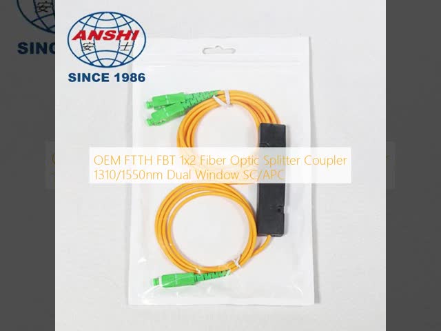 OEM FTTH FBT 1x2 Fiber Optic Splitter Coupler 1310/1550nm Dual Window SC/APC