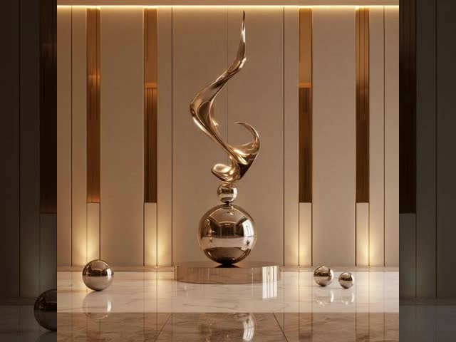 Reflective Mirror Polished Abstract Sculpture for Commercial Spaces