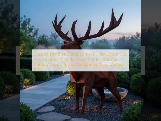 Custom Life Size Corten Steel Elk Sculpture Low Poly Geometric Metal Stag Statue Outdoor Garden Decor Rusted Weathered Steel Animal Art