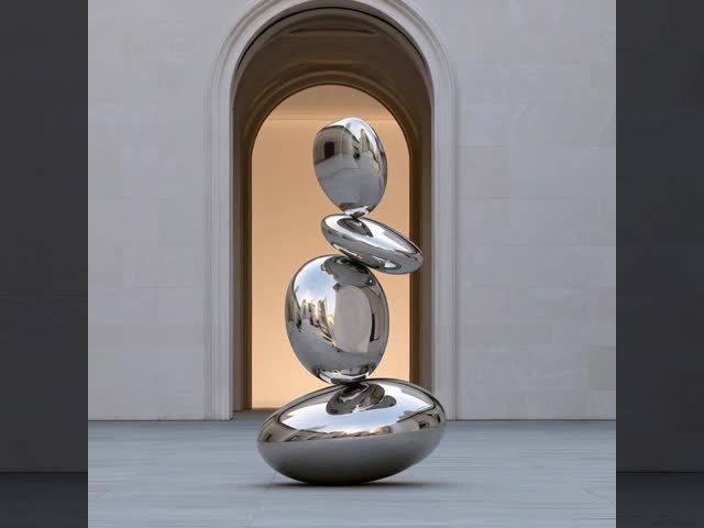Reflective Stainless Steel Pebble Sculpture for Public Art Installation
