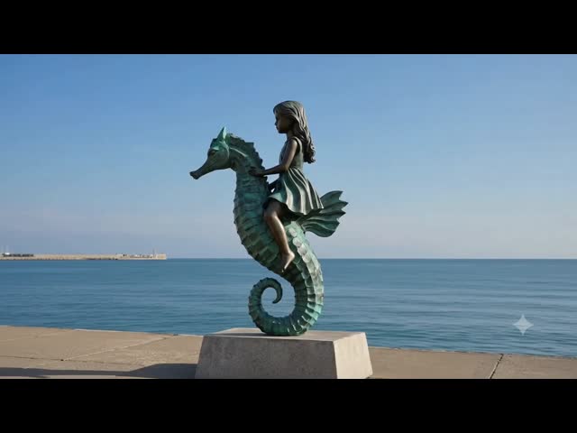 Life-Size Bronze Girl Riding Seahorse Statue