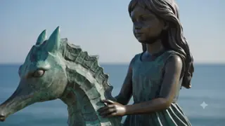Life-Size Bronze Girl Riding Seahorse Statue
