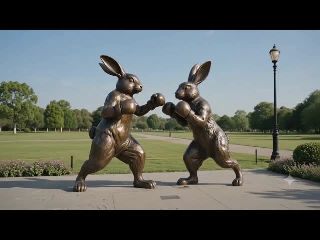 Life-Size Bronze Boxing Hares Statue