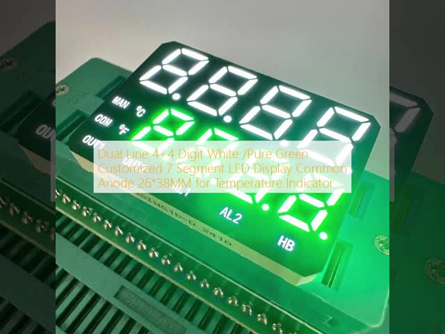 Dual Line 4+4 Digit White /Pure Green Customized 7 Segment LED Display Common Anode 26*38MM for Temperature Indicator