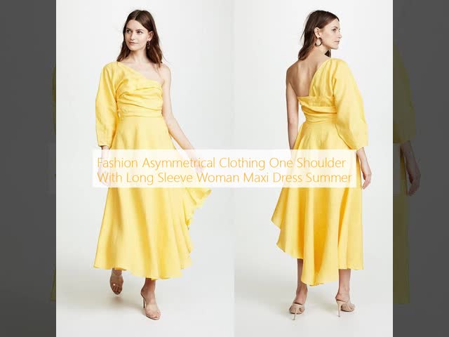 Fashion Asymmetrical Clothing One Shoulder With Long Sleeve Woman  Maxi Dress Summer