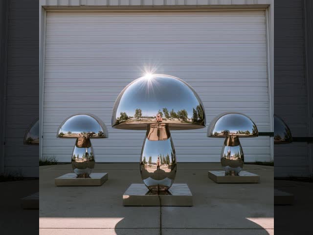 Modern Polished Stainless Steel Mushroom Sculpture for Garden and Interior Art
