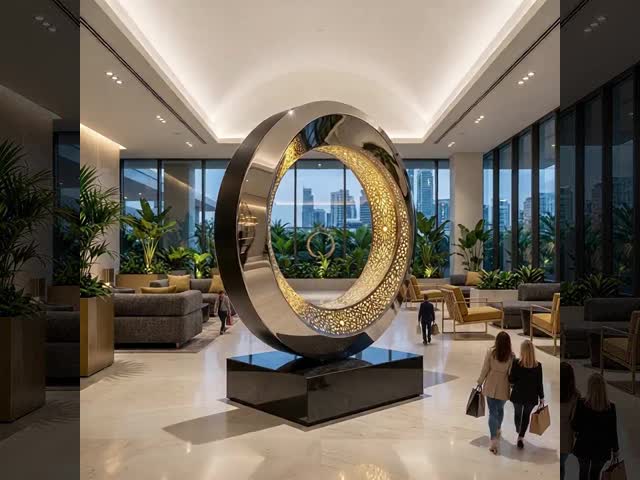 316 Stainless Steel Illuminated Ring Sculpture | LED Perforated Outdoor Art Decor