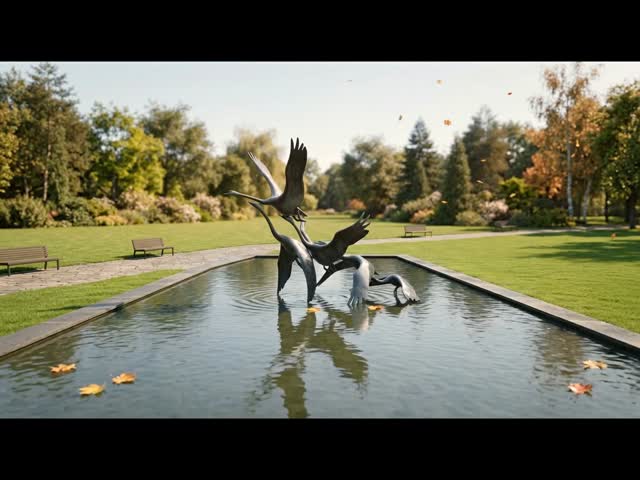 Outdoor Bronze Crane Sculpture Flying Birds Garden Statue Water Feature Pond Decor Large Metal Patina Finish Landscape Custom