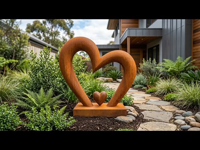 Timeless Heartfelt Bond Sculpture in Rusted Corten Steel - The Living Art for Sustainable Landscape Design