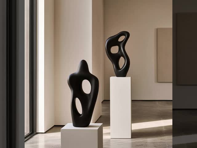 Contemporary Black Fiberglass Resin Sculpture Modern Indoor Artwork