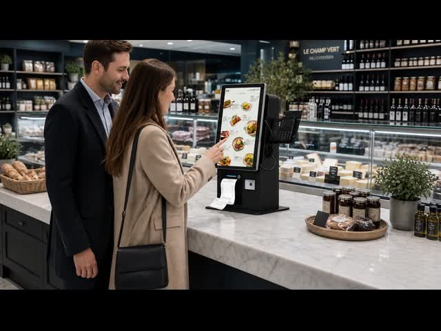 21.5 inch Self Service Kiosk with QR Scanner and Thermal Printer for Touch Screen Ordering