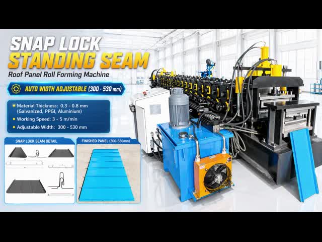 Auto Width Adjustable 300-530mm Snap Lock Standing Seam Roof Panel Roll Forming Machine Warehouse Factory Building Roof Boltless
