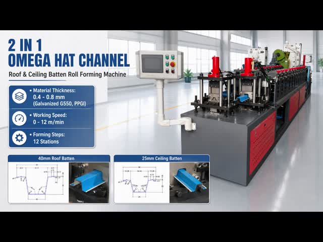 0.4-0.8mm Australian Roof Panel Support Roof & Ceiling Batten Roll Forming Machine Ceiling Framing 2 in 1 Omega Hat Channel