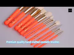 Make-upborstels van synthetisch haar met rollende afdrukken Soft Touch houten handvat, make-upborstel van roségoud aluminium ferrule